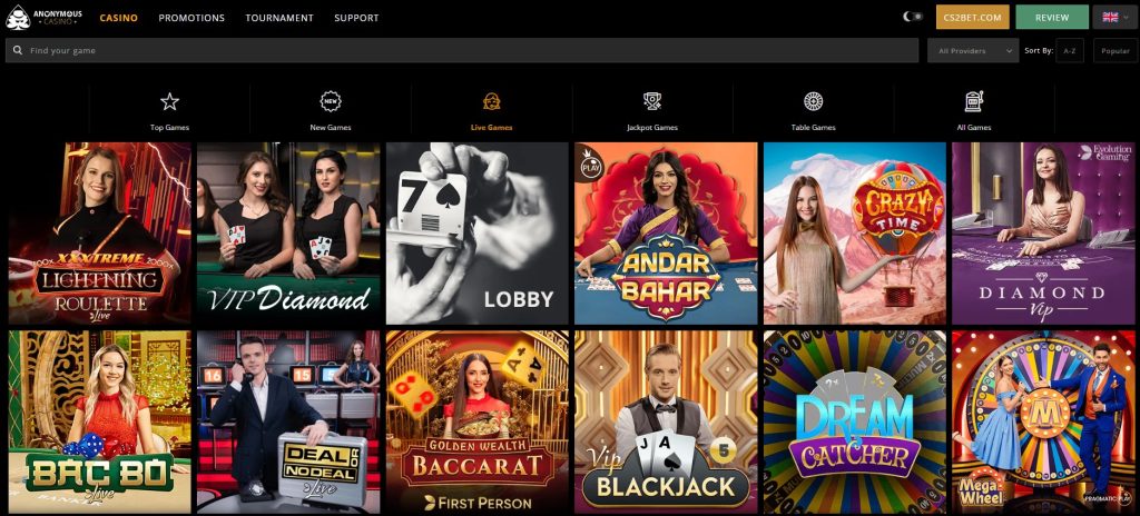 For those who crave a more authentic casino experience, Anonymous Casino offers a live casino section, complete with live dealers and real-time gaming