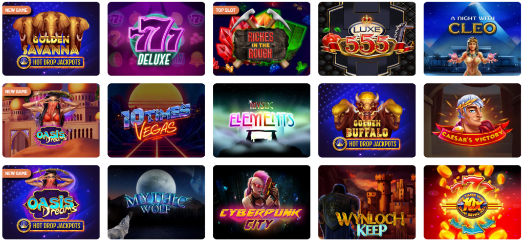 Cafe Casino offers a wide range of slot games, including classic 3-reel slots, 5-reel video slots