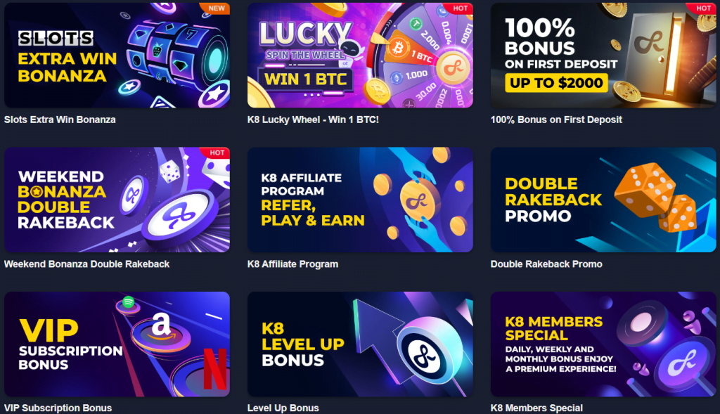 K8 Casino offers a range of promotions and bonuses for both new and existing players.