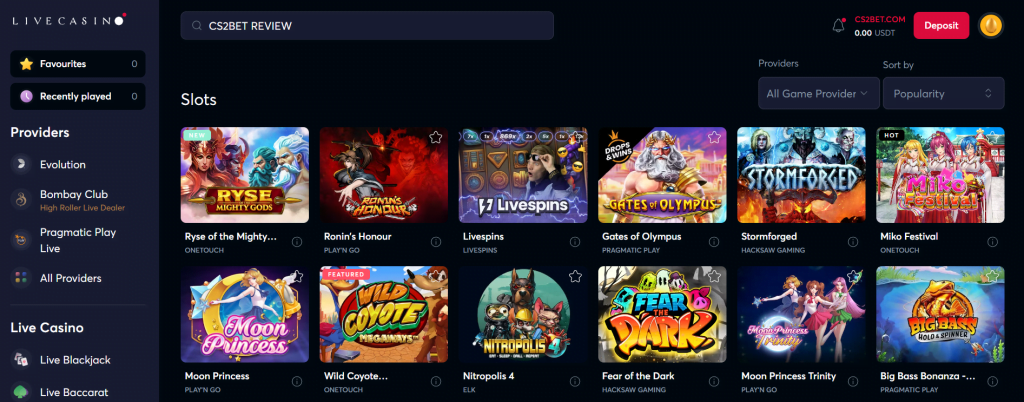 LiveCasino.IO is impressive, featuring popular titles from renowned software providers like NetEnt, Microgaming, and Play'n GO