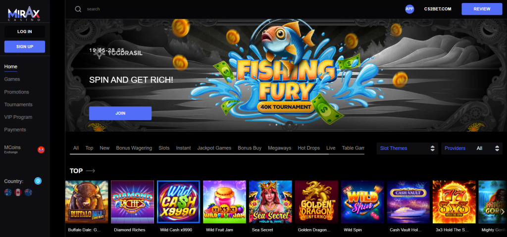 The Mirax Casino website has a clean design so players can easily navigate and find their favorite games. 