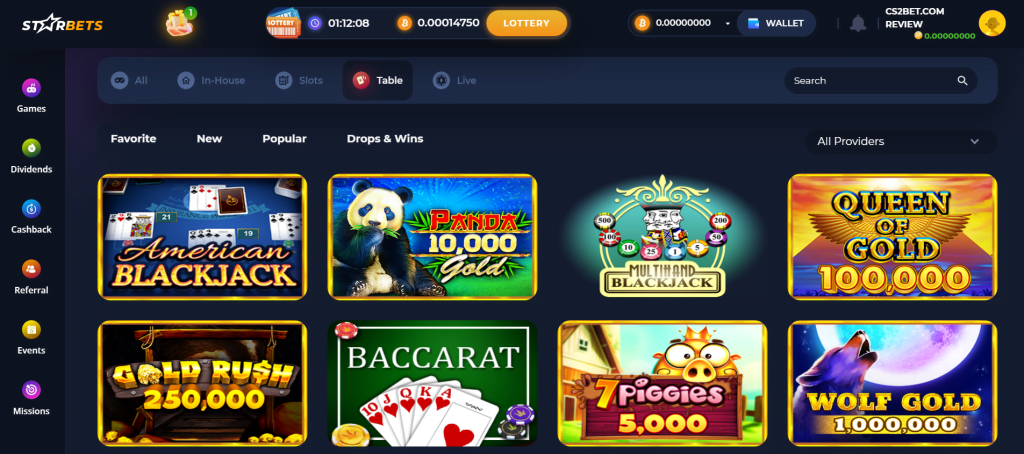 If you prefer table games, Starbets.io has you covered