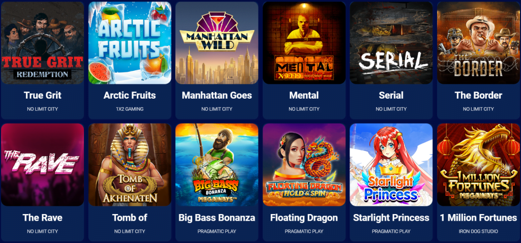Blizz.io's mpressive selection of slot games, featuring popular titles from renowned software providers.
