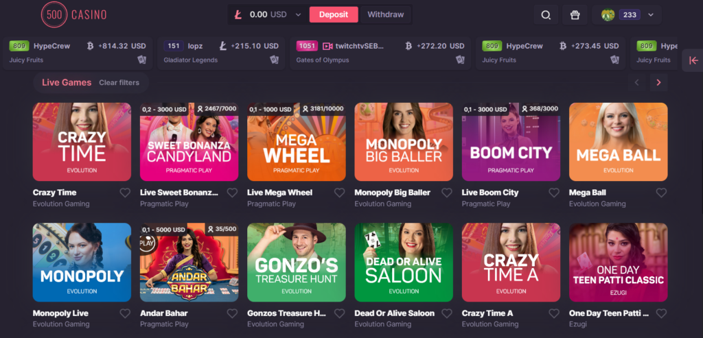 500Casino Live Games