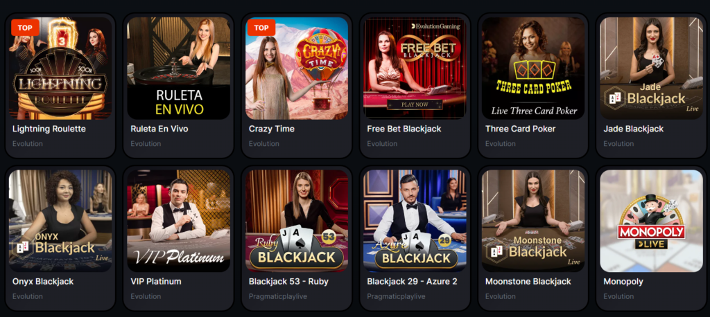 BitSlot's live casino section with real-time games hosted by professional dealers