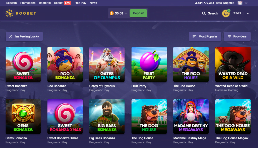 Roobet's slot collection is impressive, with hundreds of popular titles from leading providers like NetEnt, Microgaming, and Play'n GO