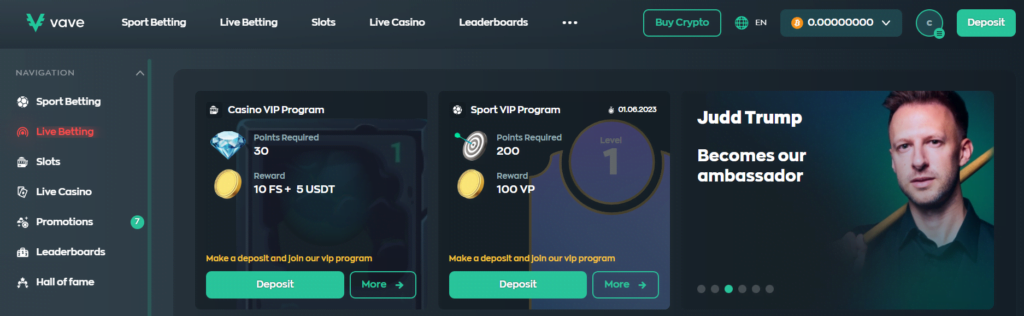 The design of vave casino is modern and visually appealing, featuring a dark background with vibrant colors that make the game thumbnails stand out. The layout is clean and organized, allowing for easy navigation.