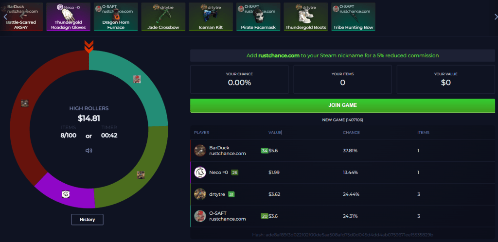 Modo de juego RushChange Coinflip